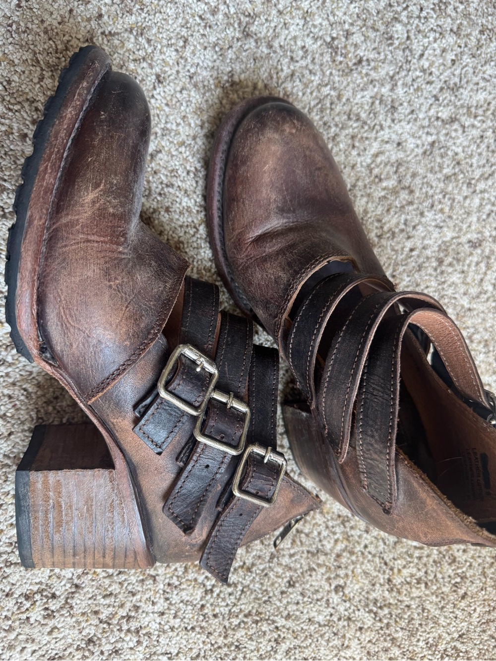 Freebird by Steven Brown Triple-Buckle Leather Ankle Booties